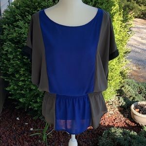 TheLimited Colorblock Peplum Top Gray/Blue SzM EUC